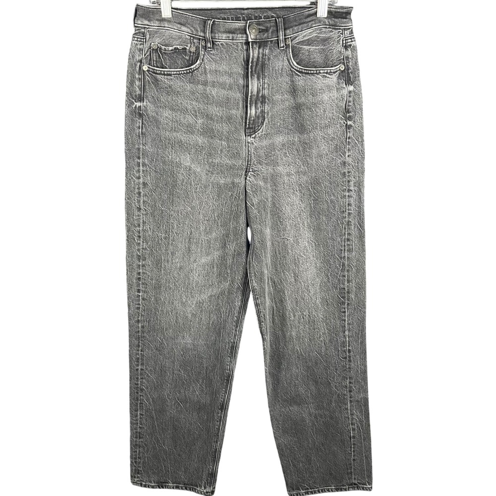 American Eagle Baggy Jean Women 10 Regular Black High Rise Acid Wash 90s Relaxed